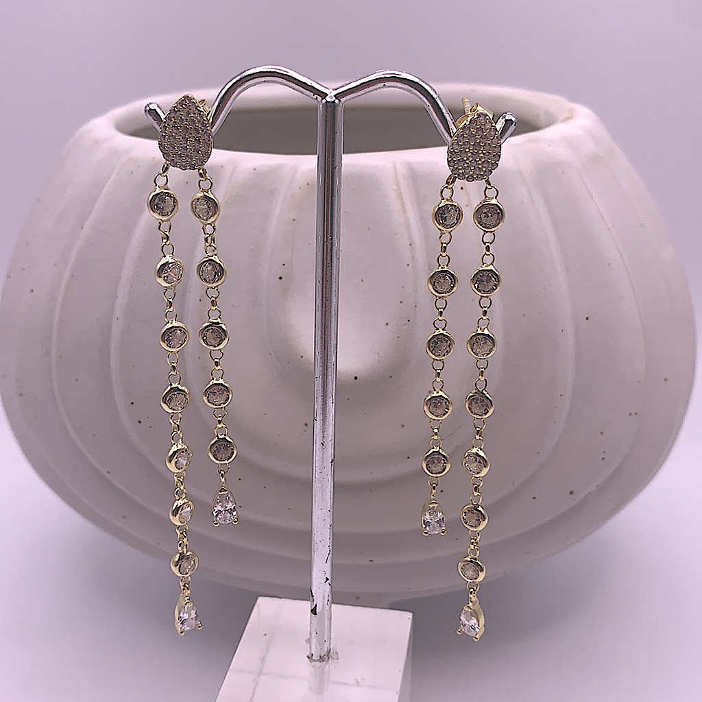 Gold Cascading Bezel Set Cubic Zirconia Earrings  New